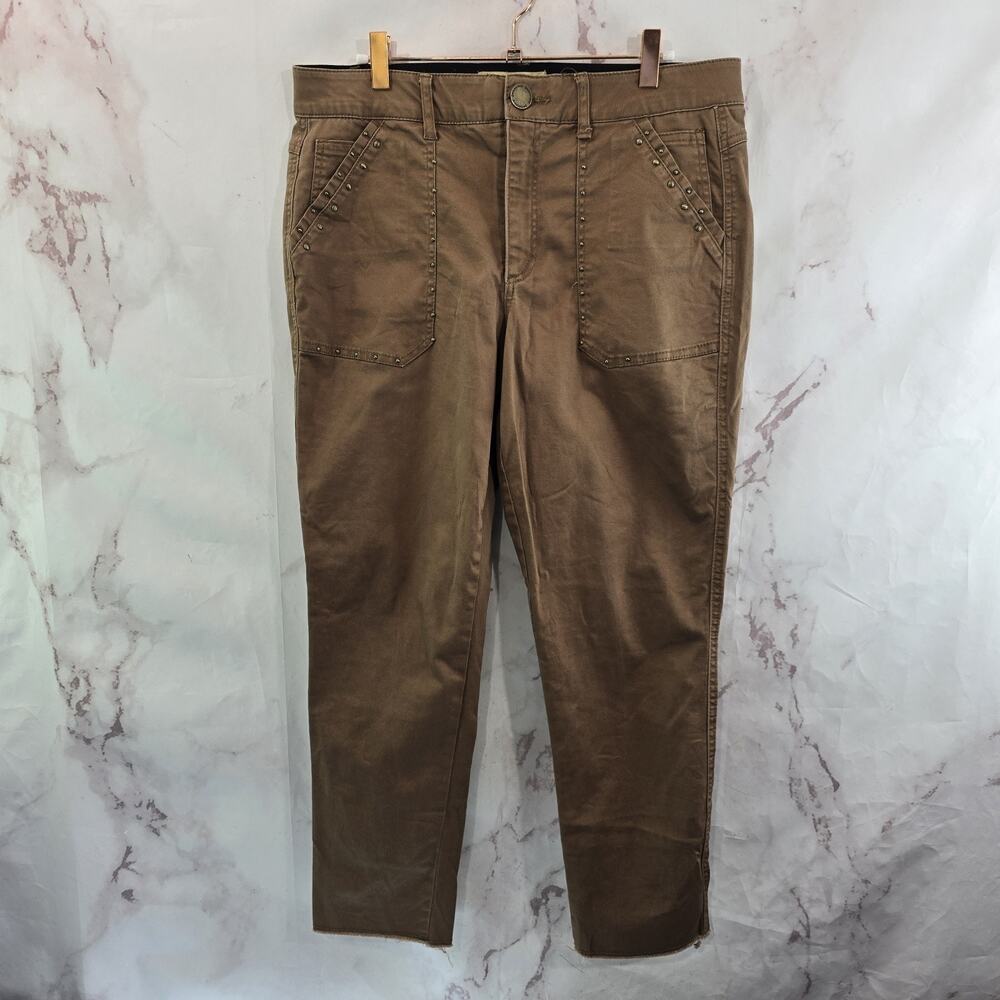 Democracy Pants Womens 12 Brown Crop High Rise Ab Technology Solution Studded
